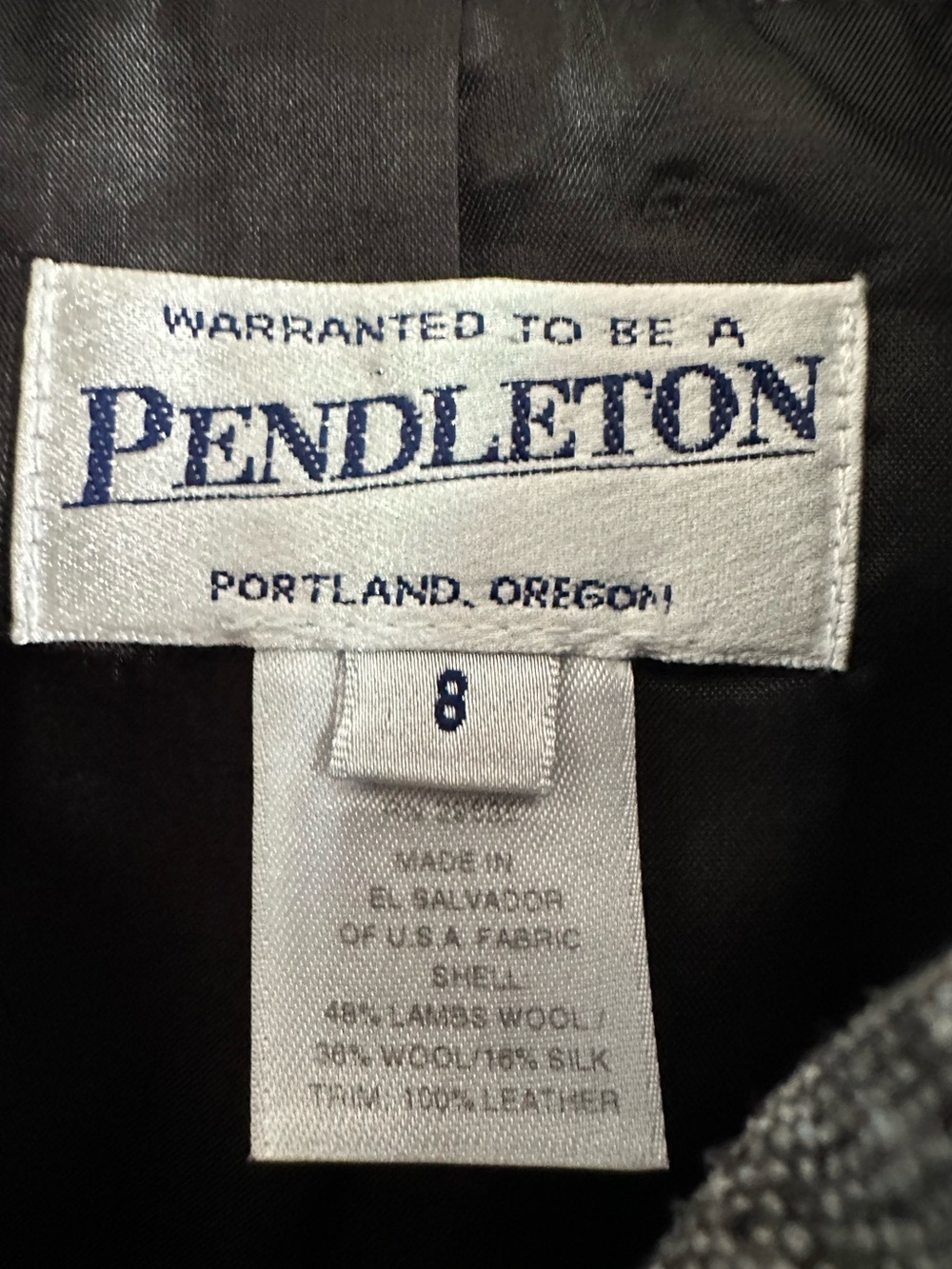 Pendleton Wool Silk Leather Trim Blazer Jacket Size 8 Black White Tweed - Picture 11 of 15